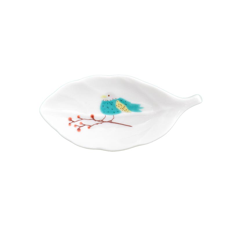 ハレクタニ　豆皿　鳥と木葉　グリーン